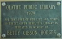 plaque honoring Betty Gibson Hodges